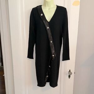 Vintage 80s Vera Porter Black Long Sleeve Sweater Dress/Rhinestone‎ Buttons